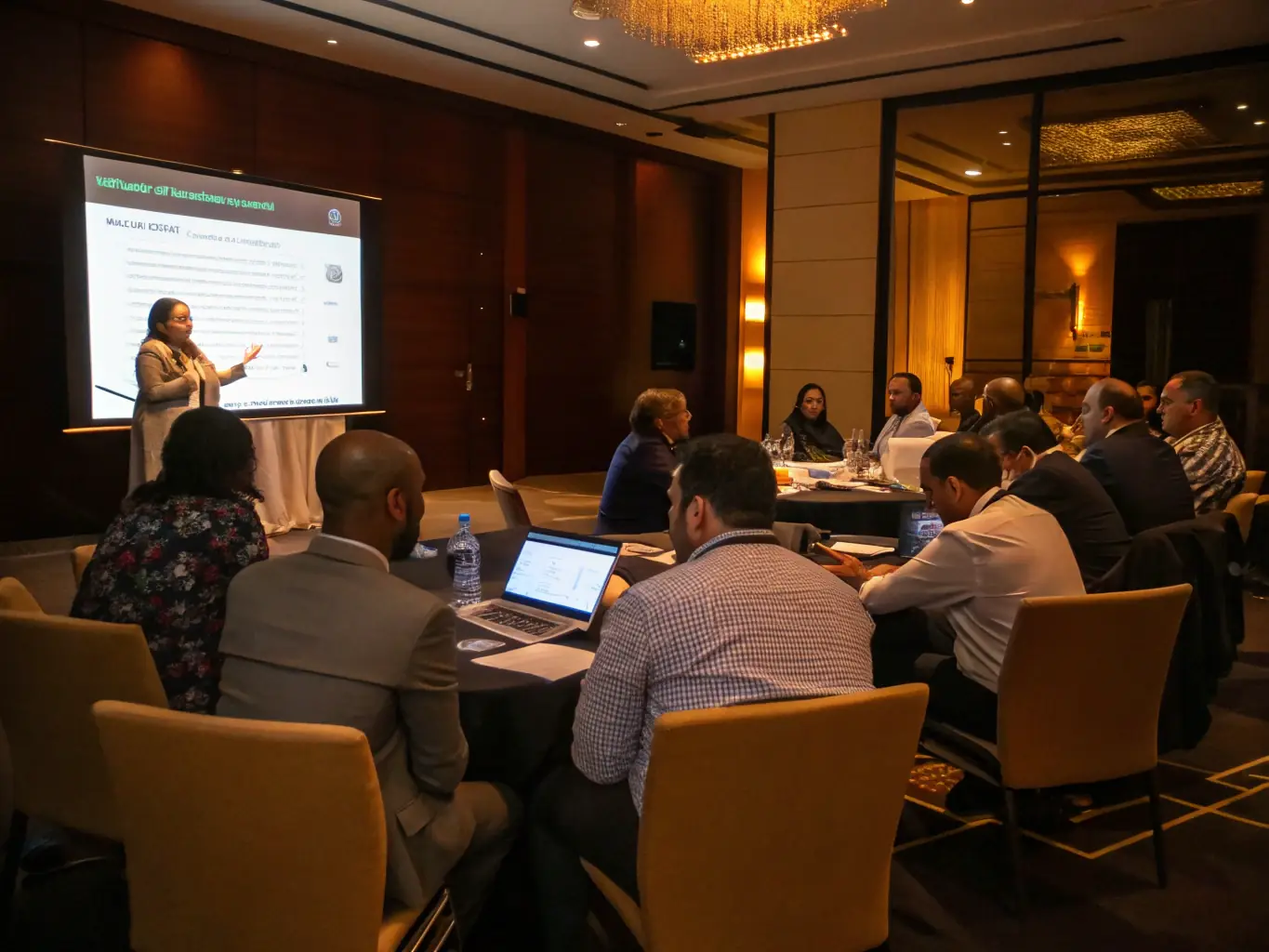 A coach facilitating a group discussion on career advancement strategies, with participants actively sharing their experiences and insights.